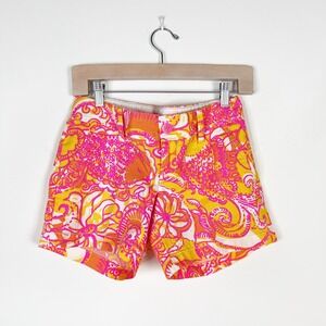 Lilly Pulitzer Callahan Yellow Sea and Be Seen Pink Orange Shorts Size 00